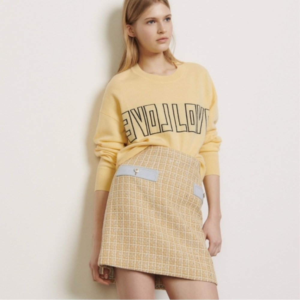 Sandro Beige Mini Tweed Skirt